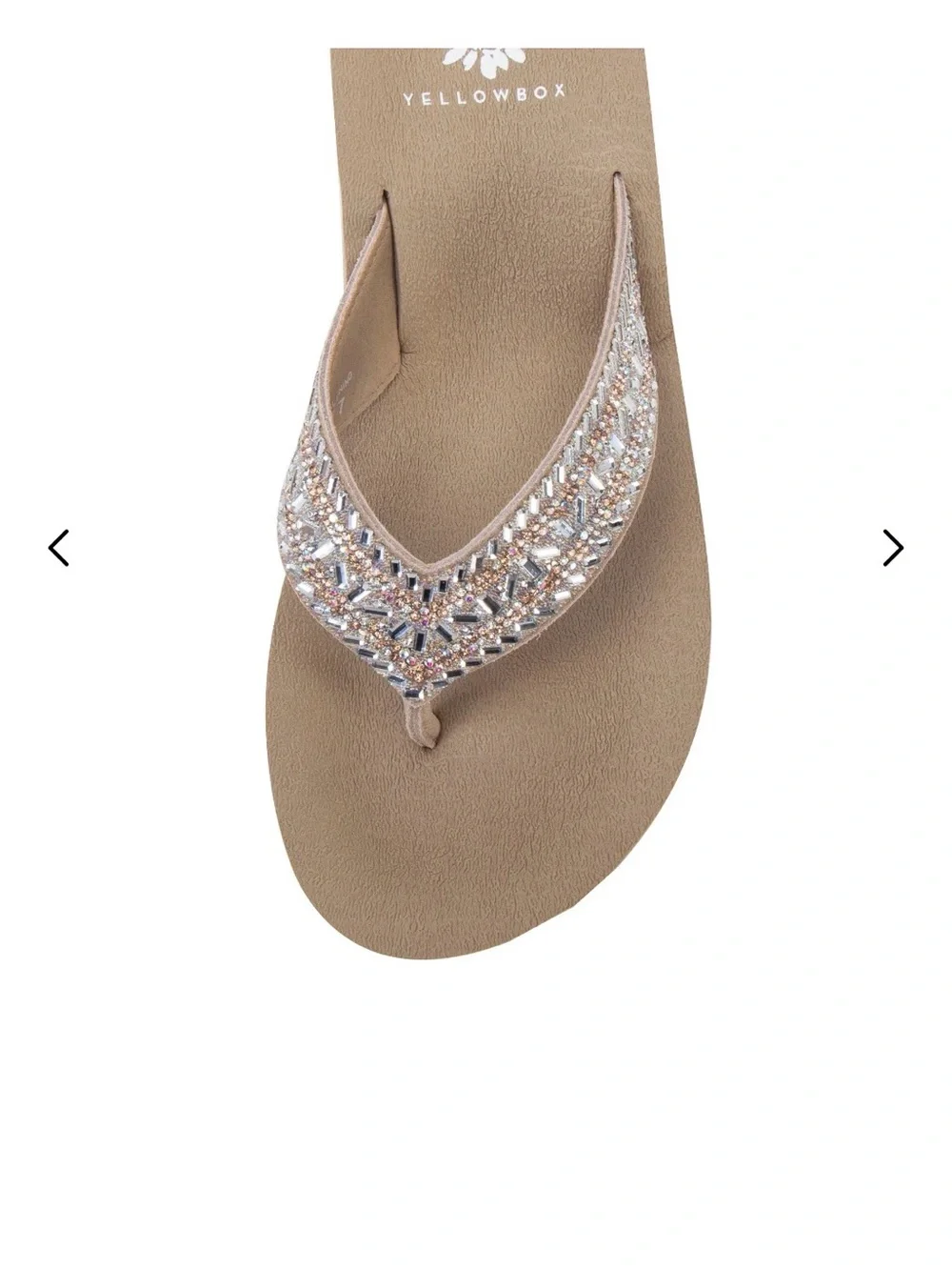 Yellow Box Bryce Women's Beige Rhinestone Beaded Flip Flop Sandals - Picture 2 of 3